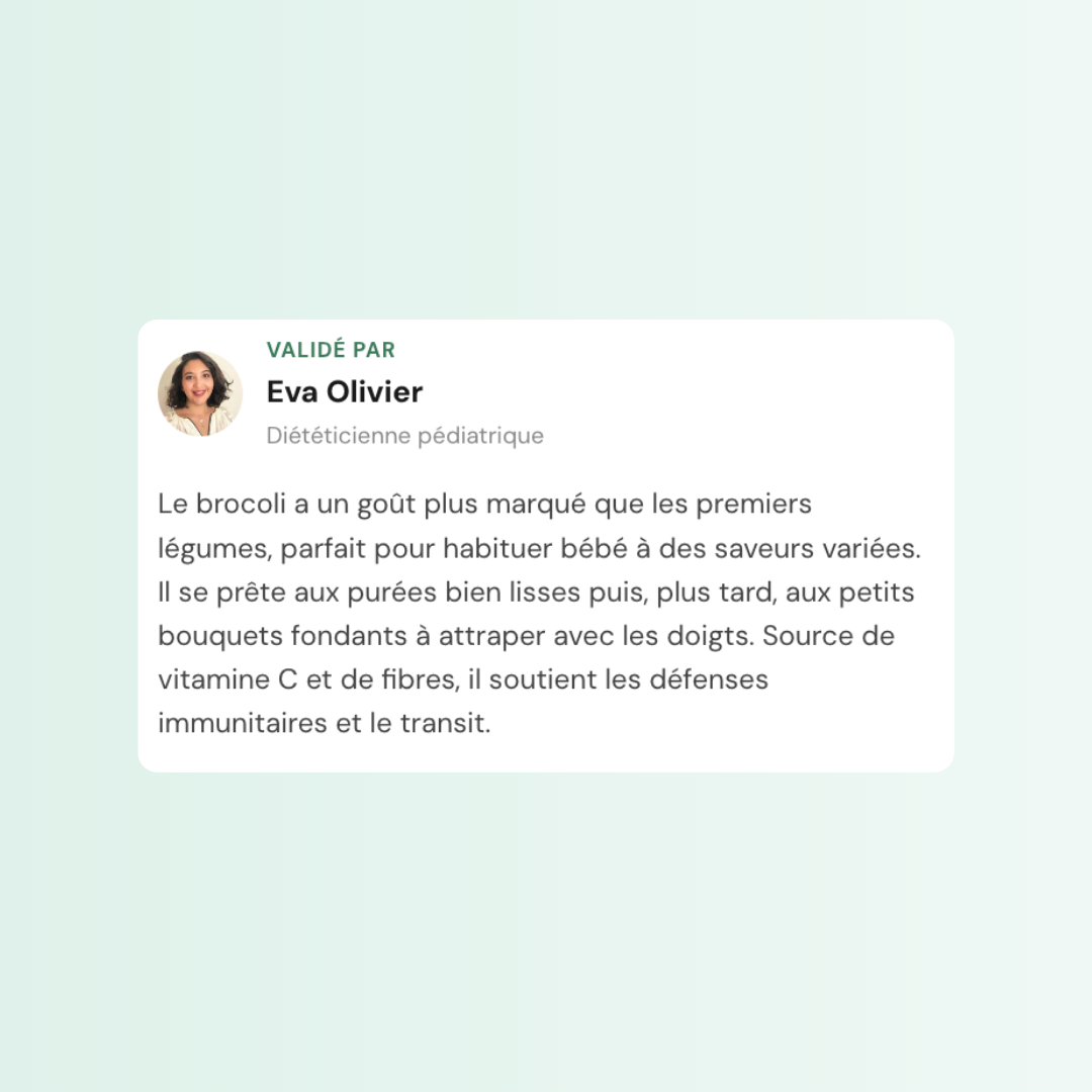 Validation par Eva Olivier, diététicienne pédiatrique, dans l'app BébéScan.